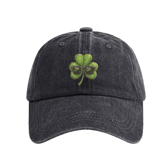 Shamrock Clover Sunglasses Saint Patrick's Day Washed Denim Baseball Caps