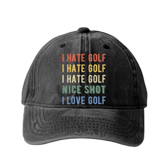 Funny Golfer - I Hate Golf I Washed Denim Baseball Caps
