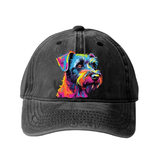 Watercolor Colorful Tschechischer Terrier Washed Denim Baseball Caps