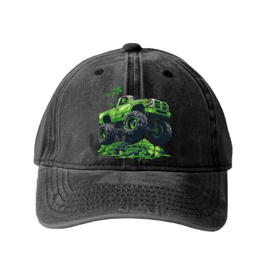 Monster Truck Shamrock Toddler Boys St Patricks Washed Denim Baseball Caps