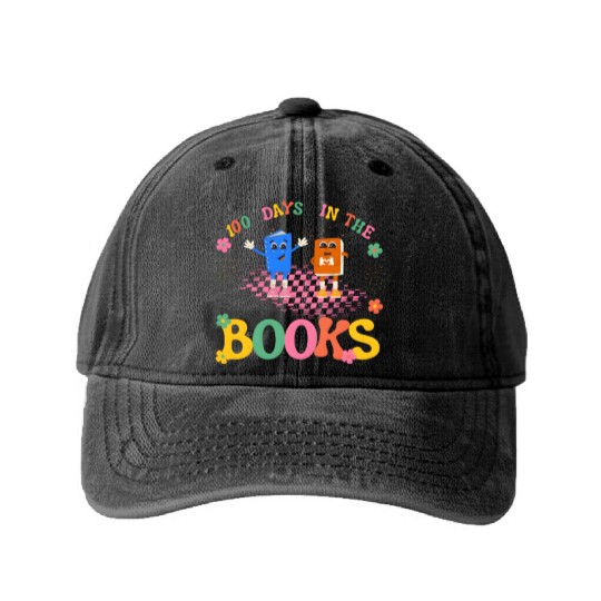 100 Days in the Books Reading Teacher Washed Denim Baseball Caps