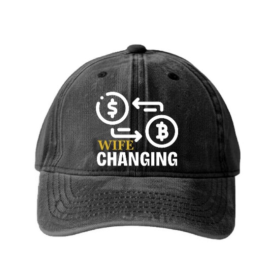 Black and Gold Wife Changing - Bitcoin Washed Denim Baseball Caps