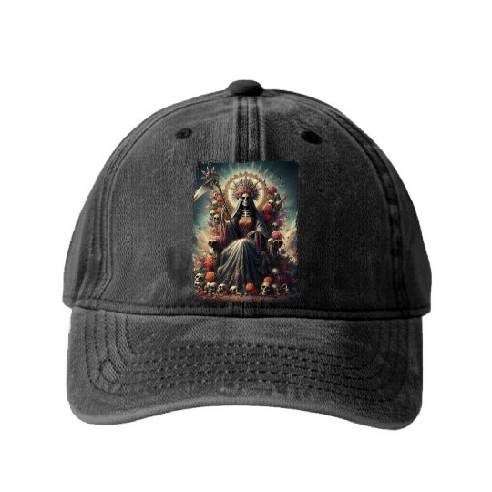 La Santa Muerte Saint Death Washed Denim Baseball Caps
