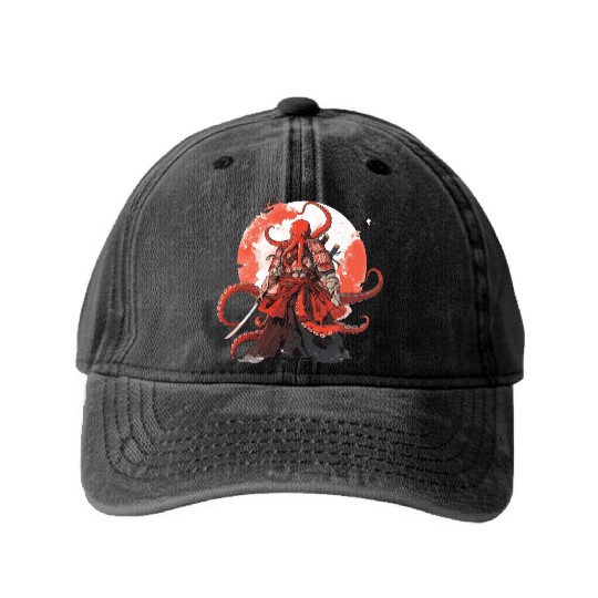 Samurai Katana Sword anime Octopus manga Warrior Washed Denim Baseball Caps