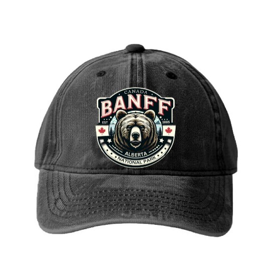 Banff National Park, Alberta Canada grizzly bears Washed Denim Baseball Caps