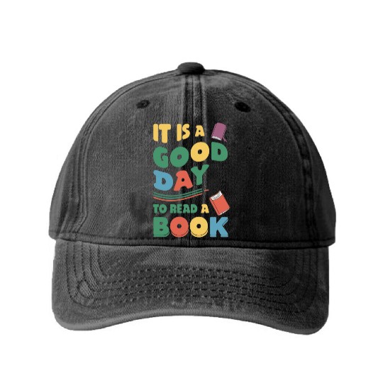 It’s a Good Day to Read a Book Lovers Library Read Washed Denim Baseball Caps