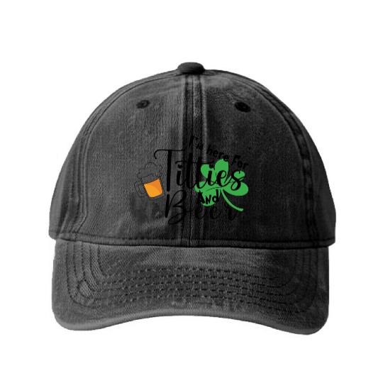 St. Patrick's Day Beer and Shamrock Design Washed Denim Baseball Caps