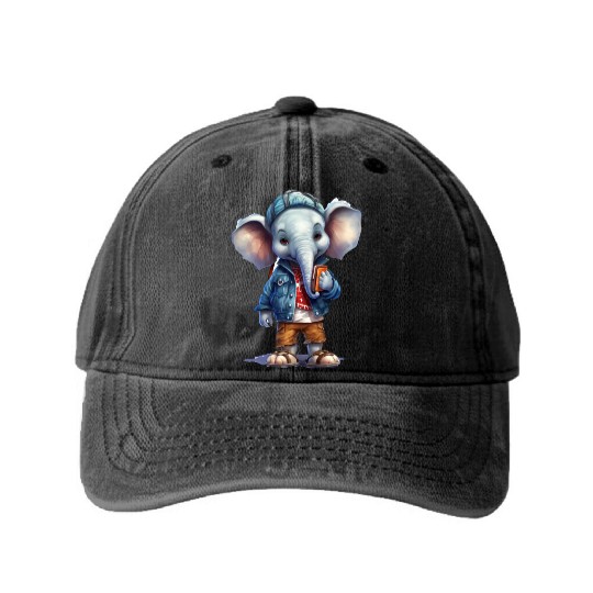 Cute Elephant Cartoon Washed Denim Baseball Caps