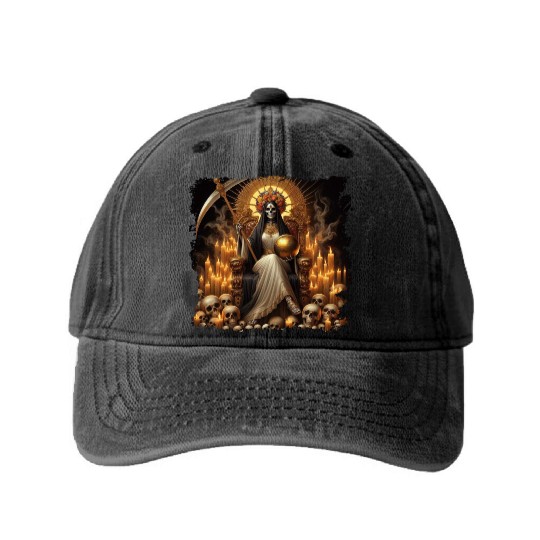La Santa Muerte Saint Death Washed Denim Baseball Caps