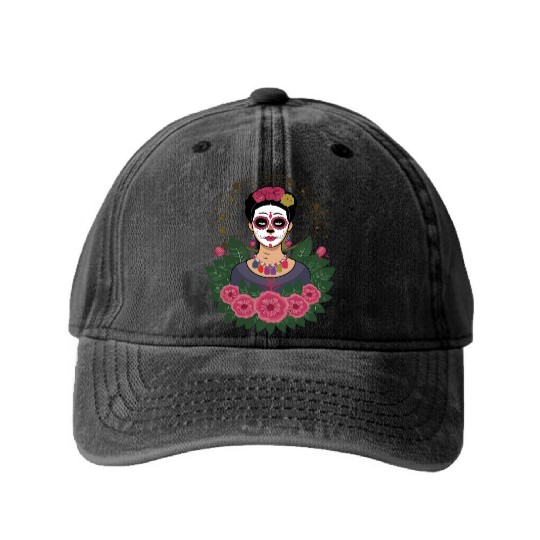 Frida Kahlo Day of the Dead Washed Denim Baseball Caps