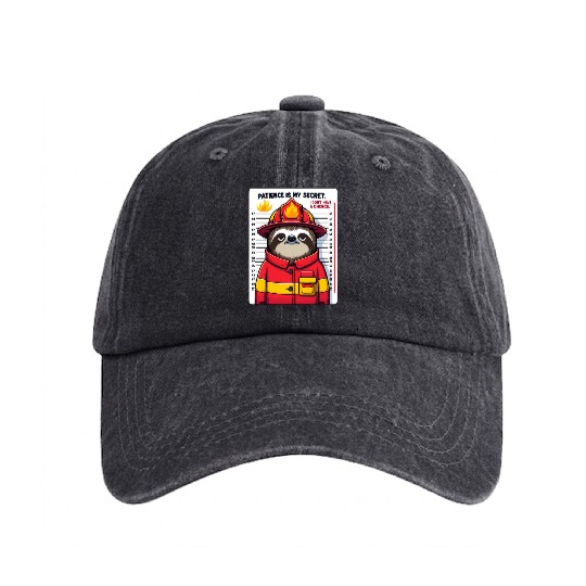 Patience in Flames: Sloth Firefighter Washed Denim Baseball Caps