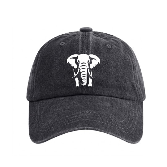 Elephant Silhouette White Logo Washed Denim Baseball Caps