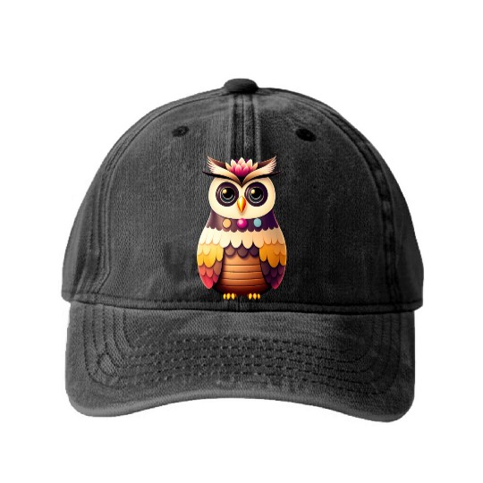Cute deco owl illustration Washed Denim Baseball Caps