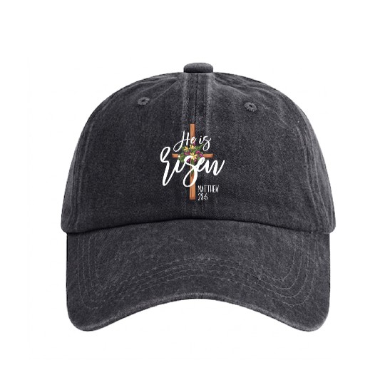 He Is Risen Matthew 28:6 Christian Jesus Is Risen Washed Denim Baseball Caps
