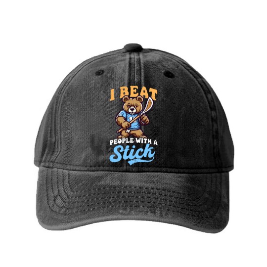 Lacrosse Coach Beat People Stick Bear Washed Denim Baseball Caps