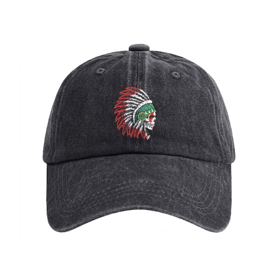 Indigenous Native American Skull Skull Head Washed Denim Baseball Caps