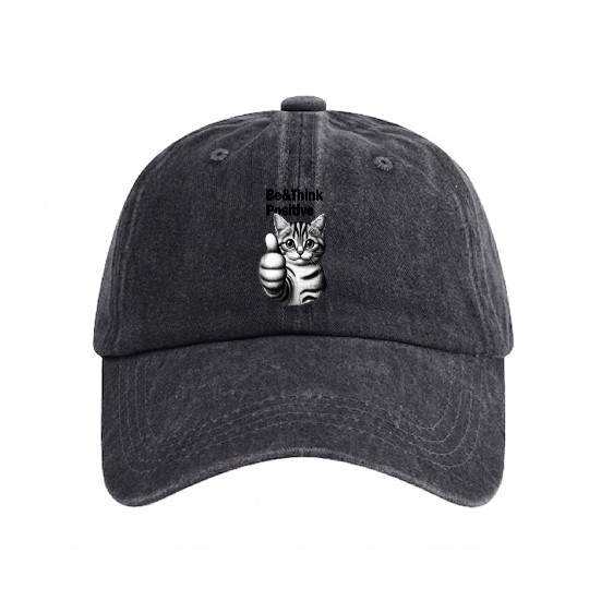 Be&Think Positive Tabby Cat Washed Denim Baseball Caps