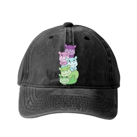 Toric Flag Pride Lgbtq Cute Hippo Washed Denim Baseball Caps