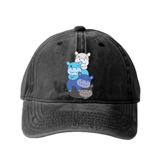 Transmasc Flag Pride Lgbtq Cute Hippo Washed Denim Baseball Caps