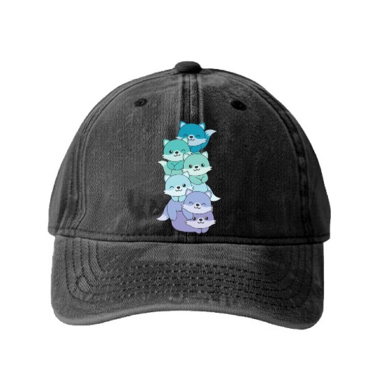 Neptunic Flag Pride Lgbtq Cute Fox Pile Washed Denim Baseball Caps