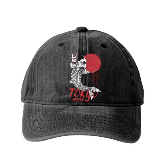 koi fish tokyo japan anime japanese Washed Denim Baseball Caps