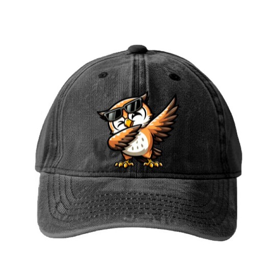 Cute Owl Dabbing Comic Washed Denim Baseball Caps