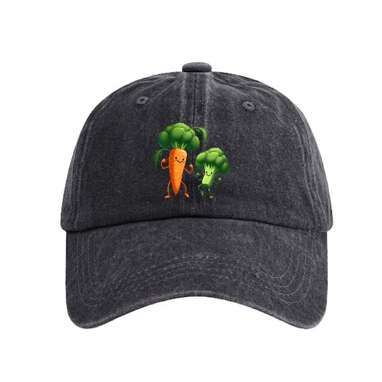 Carrot Dancing with Broccoli Washed Denim Baseball Caps