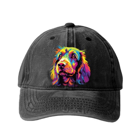 Watercolor Colorful Petit Basset Griffon Vendeen Washed Denim Baseball Caps
