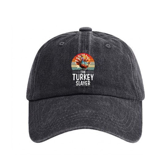 Vintage Retro Turkey Slayer Sunset Hunting Turkey Washed Denim Baseball Caps