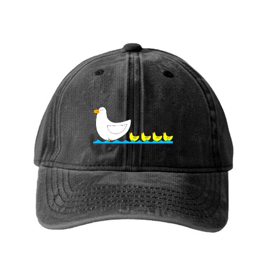 Duck with ducklings Washed Denim Baseball Caps
