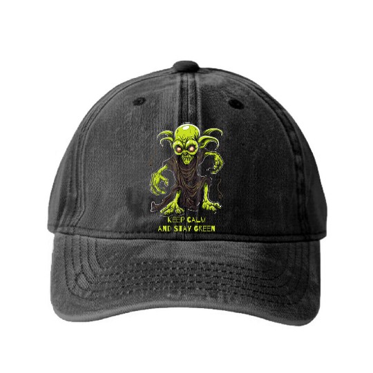 Keep Calm and Stay Green Goblin Washed Denim Baseball Caps