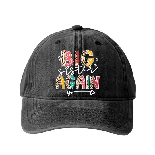 Big Sister Again Soon To Be Sis Announcement Washed Denim Baseball Caps