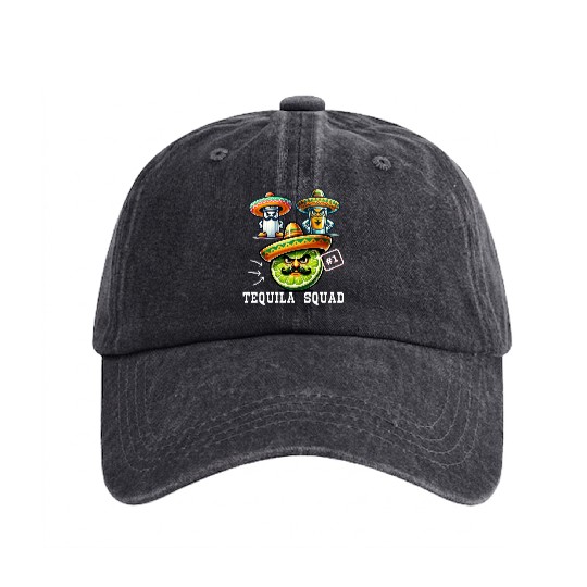 Cinco De Mayo Fiesta Tequila Squad Lime Number One Washed Denim Baseball Caps