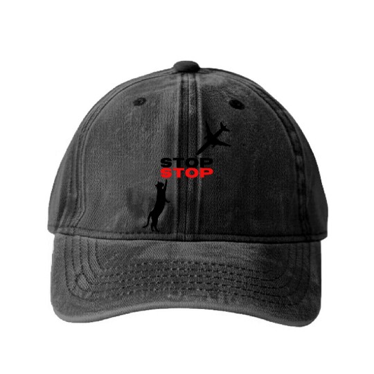 Funny Hilarious Cat Kitty Stop Airplane In Mid Air Washed Denim Baseball Caps