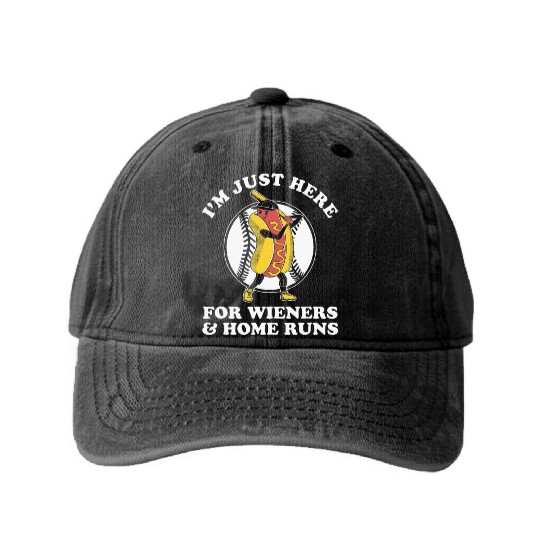 Baseball Design for Women Men Wieners Home Runs Washed Denim Baseball Caps