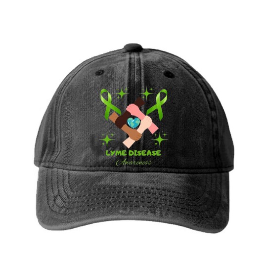 Lime Green Ribbon Lyme Disease Awareness Washed Denim Baseball Caps