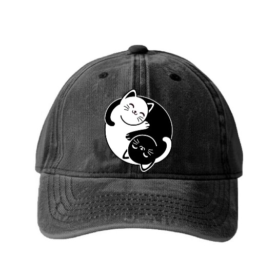Yin and Yang Cats Washed Denim Baseball Caps