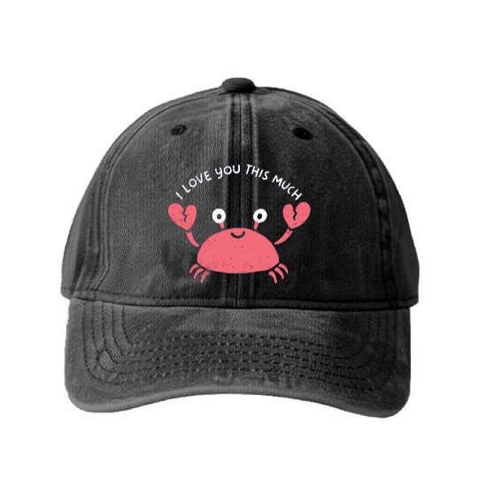 I love you this much, kawaii lobster Washed Denim Baseball Caps