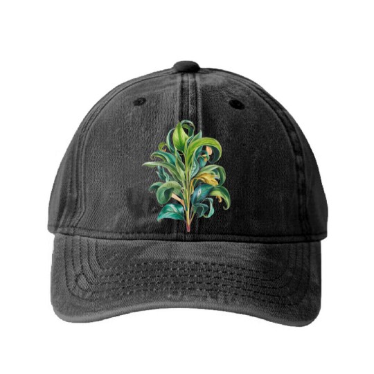 Watercolor Plant Hand Painted Washed Denim Baseball Caps