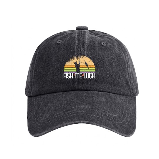 Fish Me Luck Funny Lake River Fishing Pun Boating Washed Denim Baseball Caps
