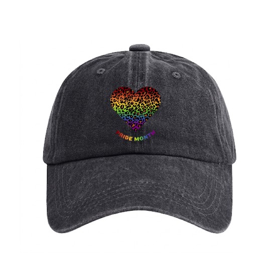 LGBTQ+Pride Month Rainbow Heart Leopard pattern Washed Denim Baseball Caps