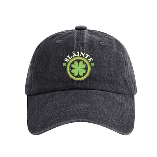 Slainte Cheers Good Health Saint Patrick's Day Washed Denim Baseball Caps