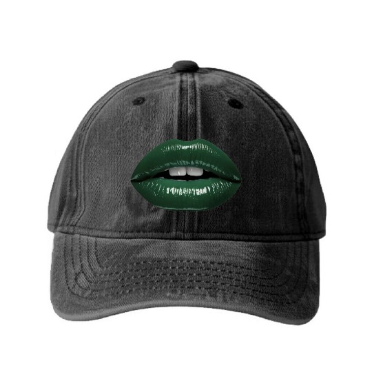 Glossy deep green lips Washed Denim Baseball Caps