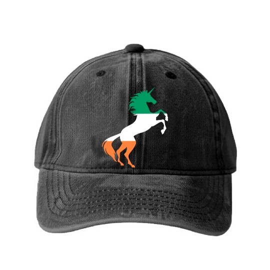 Unicorn Ireland Flag Washed Denim Baseball Caps Magical Unicorn Irish