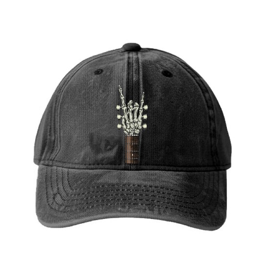 Rock On Skeleton Hand Guitar Rock Roll Rock Band Washed Denim Baseball Caps