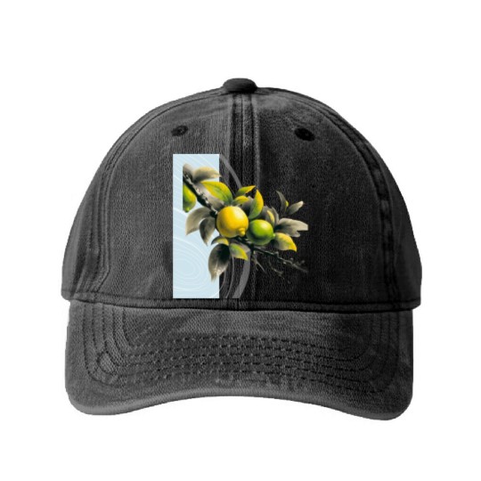 Green and yellow lemon Washed Denim Baseball Caps