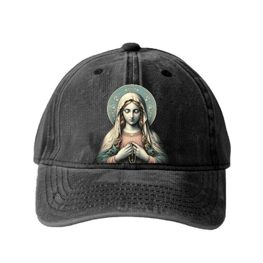 Serene Madonna ic Image Washed Denim Baseball Caps