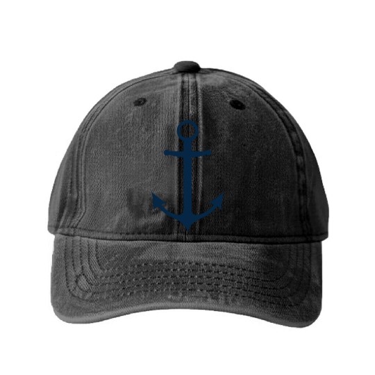 Navy Blue Sailing Boat Anchor Washed Denim Baseball Caps