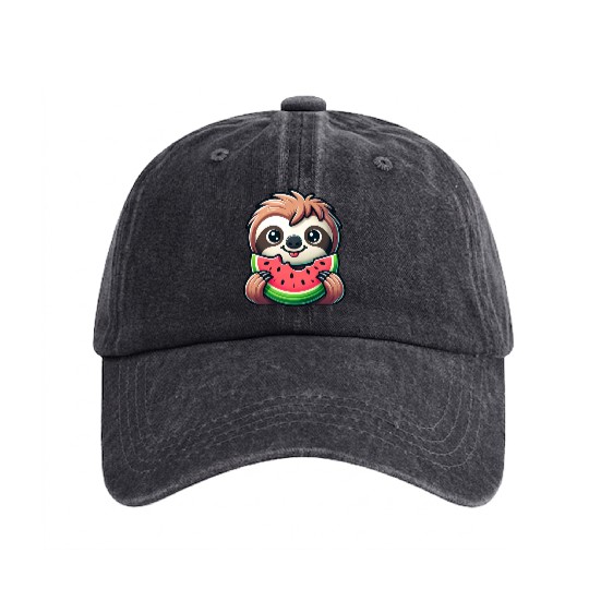 Sloth Summer Fruit Melon Washed Denim Baseball Caps