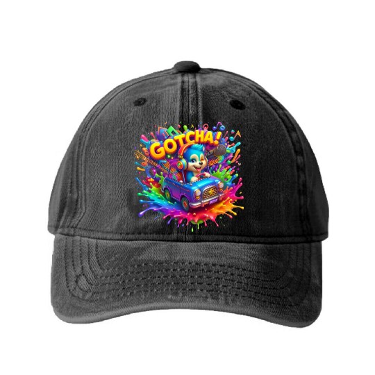 Stellar Cadence: Symphony of Neon Hues - GoTCha! Washed Denim Baseball Caps